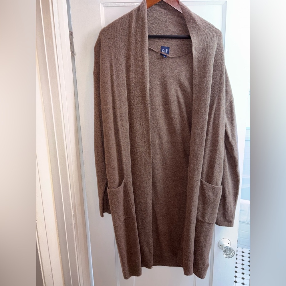 GAP Women's Tan Open Front Long Cardigan Sweater